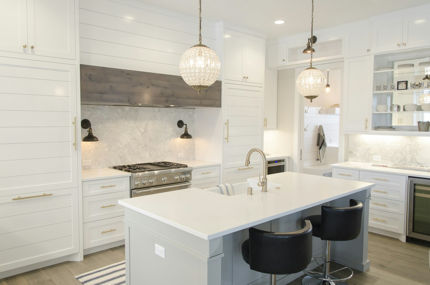 Kitchen with dark stone countertops